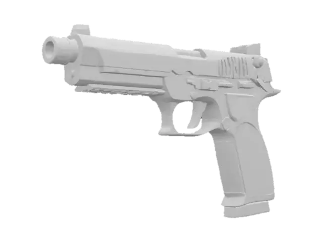 3D model for James Bond Secret Agent Pistol, semi-automatic pistol, huge barrel, Game Asset, Ultra Realistic, Unreal engine 5 FPS game, Call of duty, PKV MARK 3, HAMMER Edition, ARCH Compatible Barrel Muzzle Break