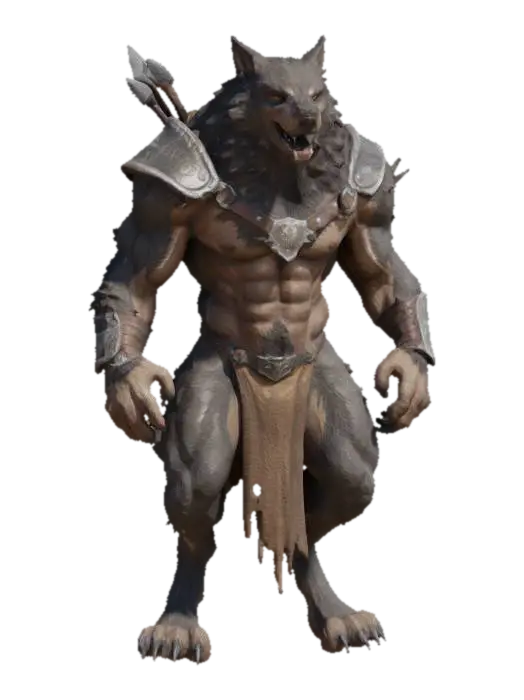 Lycanthrope werewolf Warrior 5, #anthropomorphic#, #game figure# T-Pose, By taran… 3D model, vytvořený pomocí AI