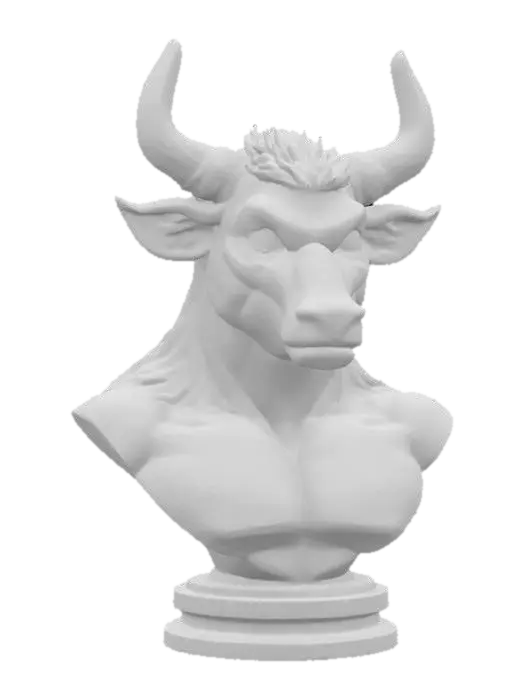 3D model for a muscular anthro bull bust, symmetrical, hairstyle, good anatomy and eyes, furry anthro style, by an artist, best quality