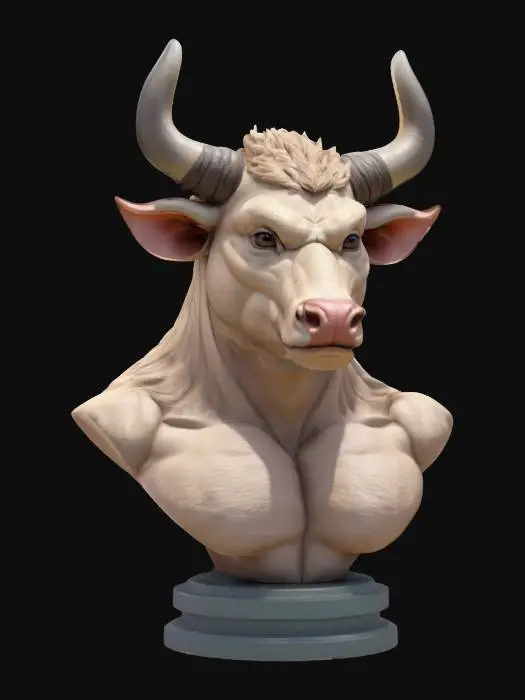 3D model for a muscular anthro bull bust, symmetrical, hairstyle, good anatomy and eyes, furry anthro style, by an artist, best quality