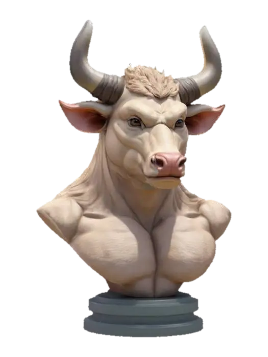 3D model for a muscular anthro bull bust, symmetrical, hairstyle, good anatomy and eyes, furry anthro style, by an artist, best quality