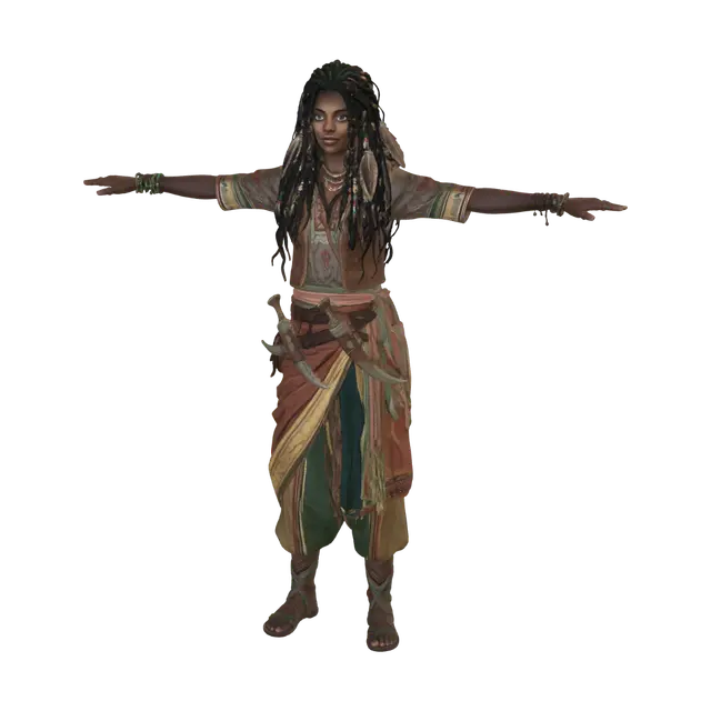 Modello 3D Desert Dreadlock Warrior, generato dall’IA
