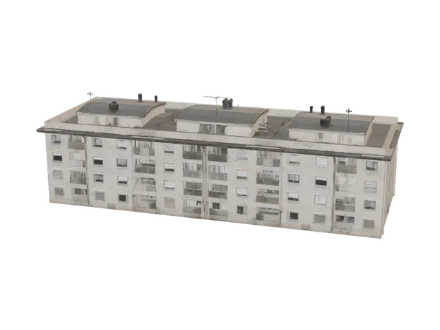 Sunlit Apartment Block - Highrise 3D model, vytvořený pomocí AI