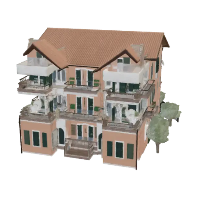 3D model for Peach-Colored Apartment Building by the Trees