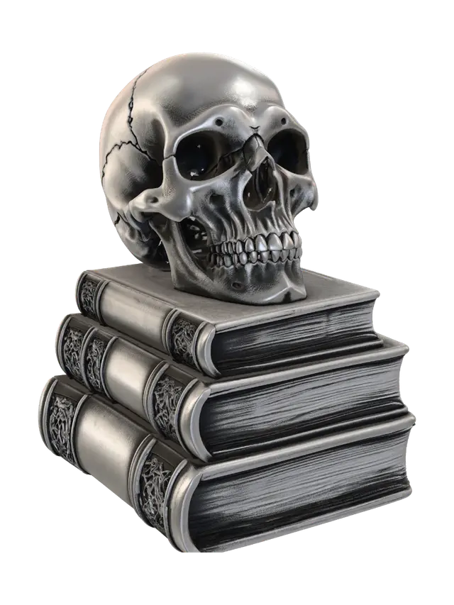 Skull on a Stack of Books - Stilllife 3D model, vytvořený pomocí AI