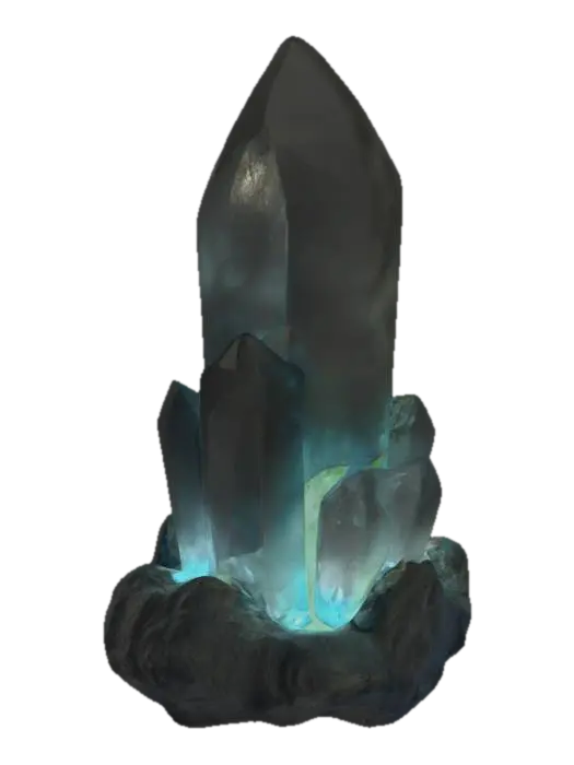 3D model for Glowing Crystal, Blue, Clear, Lamp, Black rock  base, realistic, HD