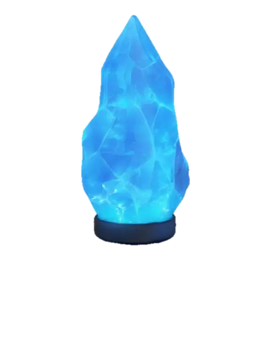3D model for Glowing Crystal, Blue, Clear, Lamp, Black rock  base, realistic, HD