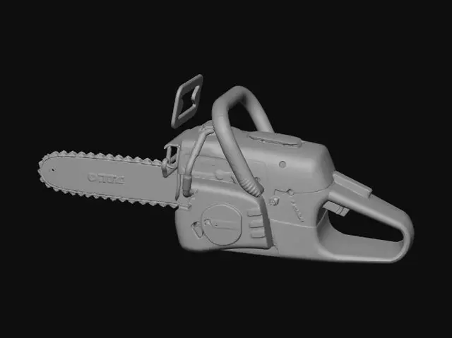 3D model for creami Una motosega arancione e nera modello Stihl MSA 300 C-O , su uno sfondo neutro.