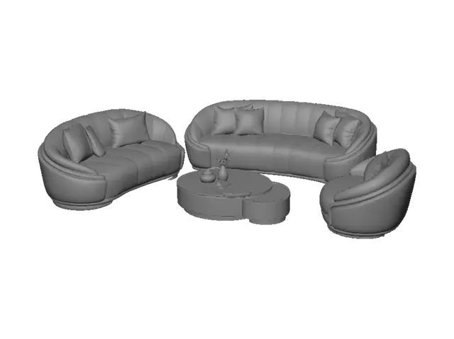 3D model for Curved Beige Elegance Living Room