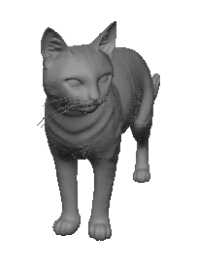 3D model for Create a highly accurate 3D model based on the uploaded reference photos of my cat.

Requirements:
- Preserve the exact facial features, body proportions, fur pattern, colors, eye color, ears, nose, whiskers, and tail shape from the reference images.
- Keep the expression natural and friendly.
- Generate a clean, watertight quad-based mesh suitable for 3D printing.
- Sculpt realistic fur using surface details instead of individual hair strands.
- Maintain smooth topology with good edge flow.
- The model must be manifold with no floating geometry or self-intersections.
- Pose: standing on all four legs in a relaxed, neutral position.
- Tail slightly curved upward.
- High-detail head and face.
- Separate paw pads, nose, and inner ears as printable geometry.
- Symmetrical body while preservin