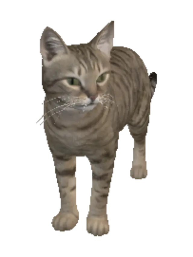 3D model for Create a highly accurate 3D model based on the uploaded reference photos of my cat.

Requirements:
- Preserve the exact facial features, body proportions, fur pattern, colors, eye color, ears, nose, whiskers, and tail shape from the reference images.
- Keep the expression natural and friendly.
- Generate a clean, watertight quad-based mesh suitable for 3D printing.
- Sculpt realistic fur using surface details instead of individual hair strands.
- Maintain smooth topology with good edge flow.
- The model must be manifold with no floating geometry or self-intersections.
- Pose: standing on all four legs in a relaxed, neutral position.
- Tail slightly curved upward.
- High-detail head and face.
- Separate paw pads, nose, and inner ears as printable geometry.
- Symmetrical body while preservin
