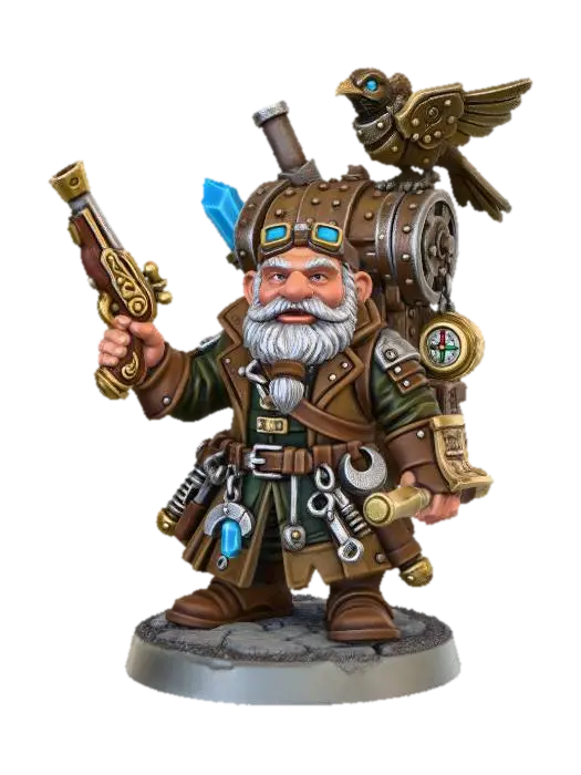 Clockwork Dwarf Inventor - Gnome 3D model, vytvořený pomocí AI
