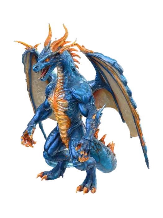 An epic dragon warrior, poised in an aggressive, imposing posture, boasts a… - Glacial 3D model, vytvořený pomocí AI
