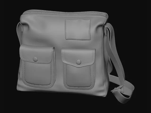 3D model for necesito un bolso de jean con parches celestes a cuadros y cierre y con bolsillos en la parte delantera