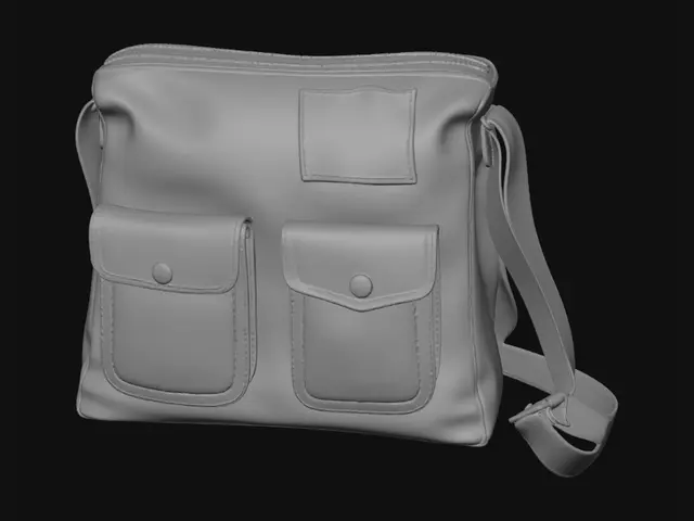 3D model for necesito un bolso de jean con parches celestes a cuadros y cierre y con bolsillos en la parte delantera