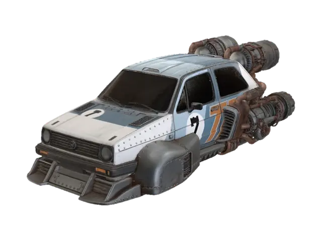 Jet Powered Steampunk Van 3D model, vytvořený pomocí AI