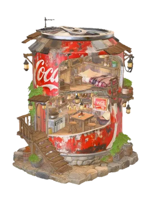 Coca-Cola Barrel House - Packaging 3D model, vytvořený pomocí AI