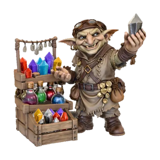 Goblin Gem Trader 3D model, vytvořený pomocí AI
