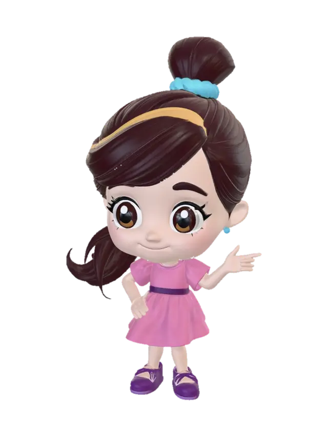 3D model for Create a stylized 3D cartoon girl character based on the reference image.
Full side-profile view, cute animated proportions, large expressive eyes, small nose, smiling face, slim body, and oversized head in a children’s cartoon style.
Character details:
Young girl character
Dark brown hair tied into a high ponytail with soft wavy strands
Yellow hair band
Light pink and lavender sleeveless dress
Purple shoes with rounded cartoon shape
Light skin tone
Small blue earrings
Hair clip on the front side
Style:
Pixar-inspired stylized 3D
Smooth clean topology
Soft rounded edges
Cute proportions
Hand-painted subtle textures
Mobile game character quality
Bright pastel colors
Friendly and playful appearance
Modeling Requirements:
Full-body character
T-pose version for rigging
Clean UVs
Animatio