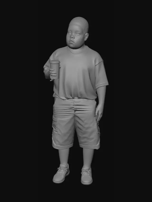3D model for Young Boy with Cup in a Fast Food Restaurant