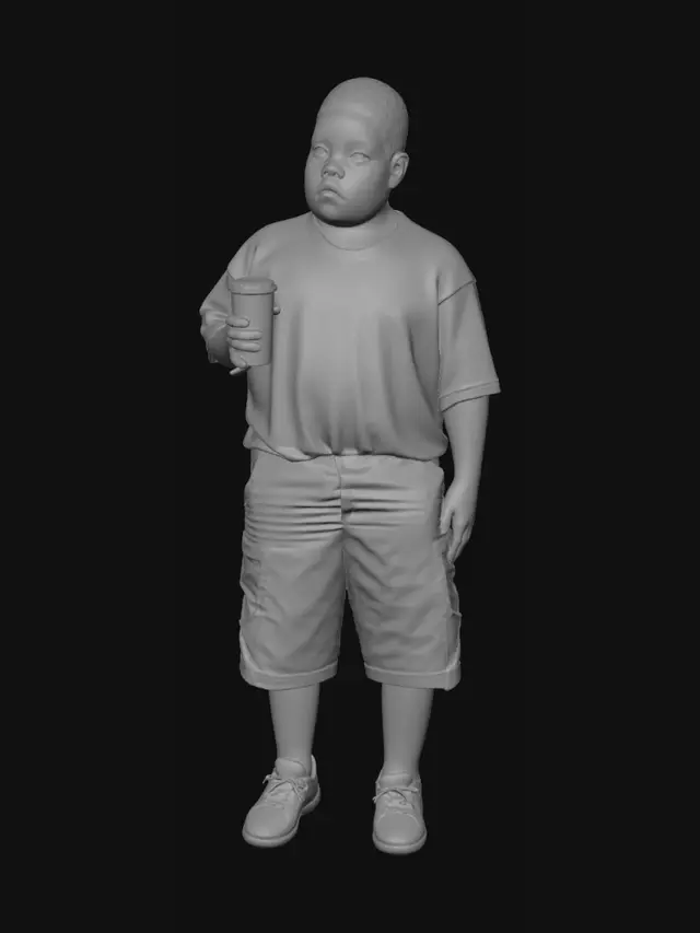 3D model for Young Boy with Cup in a Fast Food Restaurant