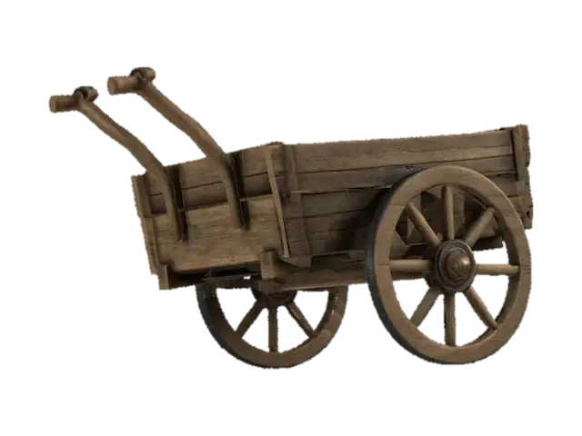create a medieval wooden handcart, weathered oak planks, minimalistic design, the… - Carriage 3D model, vytvořený pomocí AI