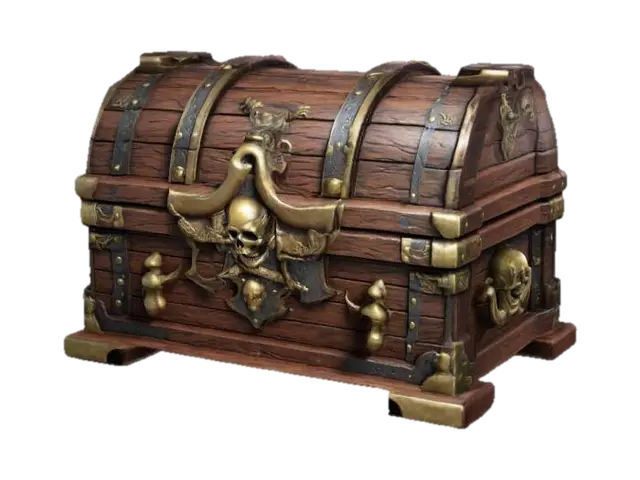 3D model for A Pirates Treasure Chest. Ensure all walls and features are very thick. Include bold, recessed features with a huge depth. Maintain sharp, clean lines. Embossed features to rise high above the surface. Recess etched details very deep for clarity.Pencil on art.Handpainted