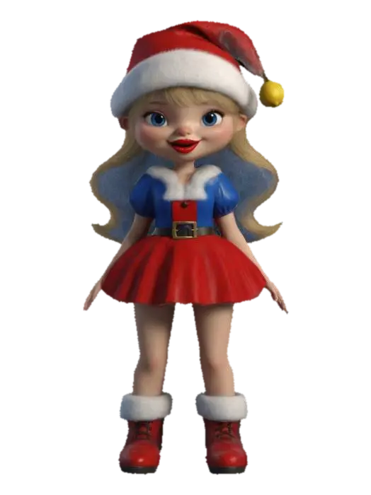 #ChristmasAdventure#, Ultra-Realistic, It is Santas Daughter , full body, 3D,… 3D model, vytvořený pomocí AI