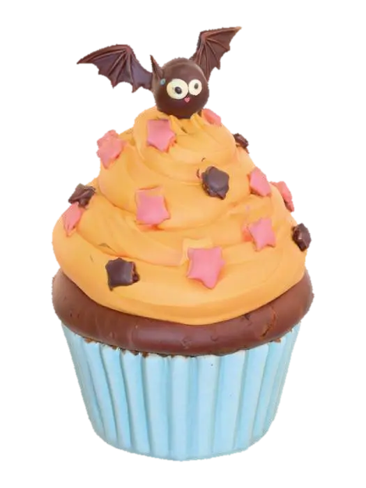 #food#, create a cartoon cupcake with a light-blue ribbed, cylindrical base, topped… 3D model, vytvořený pomocí AI