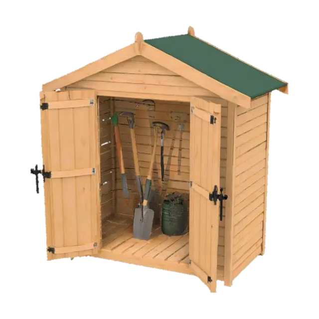 ultra-realistic, brand new, A wooden #garden# tool shed, detailed , studio-lights, 3D model, vytvořený pomocí AI
