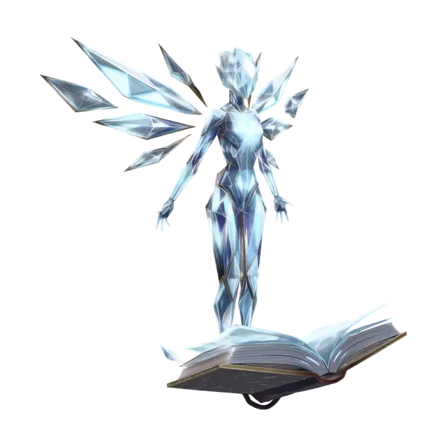 3D model for Quero o personagem explicado na imagem referência. Uma entidade, flutuando, com traços retilineos em desenhos de prismas/diamantes, voando acima de um livro aberto, como se fosse uma entidade saindo deste livro