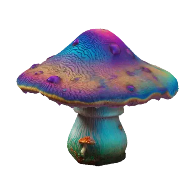 A psychedelic mushroom inspired by Alice in Wonderland 3D model, vytvořený pomocí AI