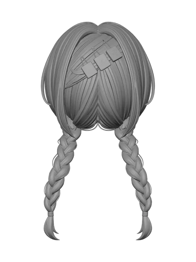 3D model for Do not include the head, face, ears, neck, body, clothing, or any other elements. Since the back and some hair sections are not visible, reconstruct them logically while preserving the hairstyle’s proportions, flow, symmetry, and original anime design. The model must be fully detailed from all angles, with clean topology and separate meshes for the hair and accessories.