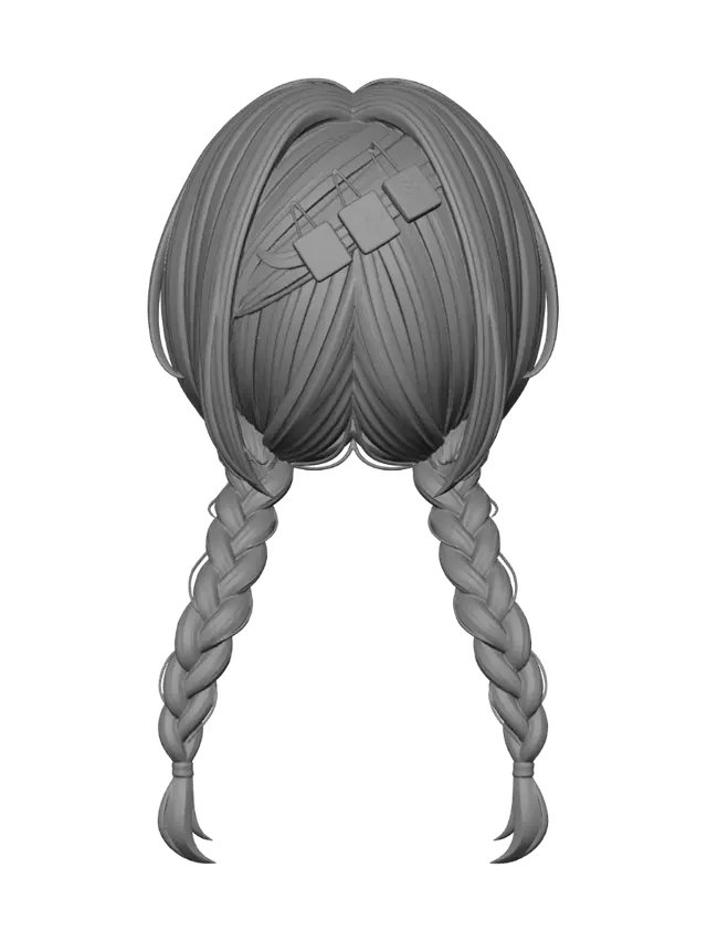 3D model for Do not include the head, face, ears, neck, body, clothing, or any other elements. Since the back and some hair sections are not visible, reconstruct them logically while preserving the hairstyle’s proportions, flow, symmetry, and original anime design. The model must be fully detailed from all angles, with clean topology and separate meshes for the hair and accessories.