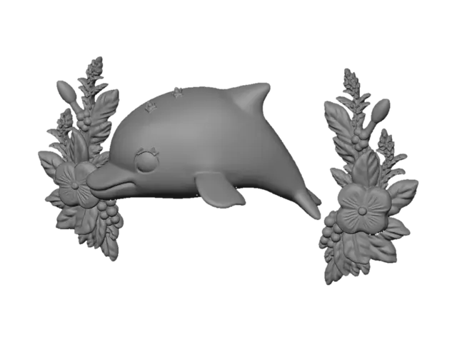 3D model for Dolphin Between Floral Wreaths
