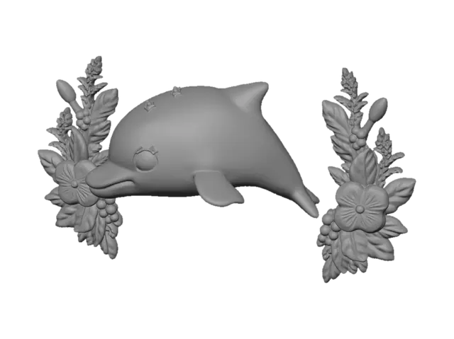3D model for Dolphin Between Floral Wreaths