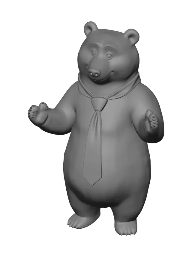3D model for Bear wearing a red checkered tie
