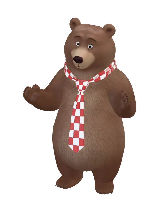 3D model for Bear wearing a red checkered tie