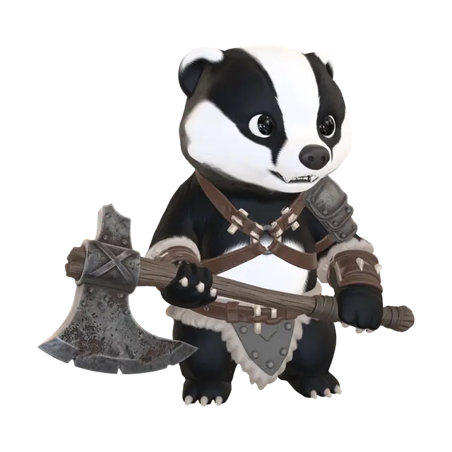 Borin the Badger Barbarian Cute Chibi DnD Companion - Fantasyart 3D model, AI generated