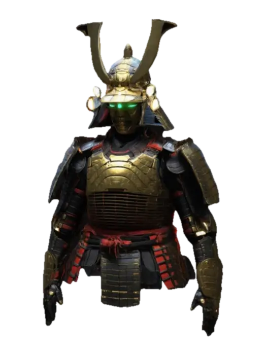 Pre-historic and futuristic samurai armor hybrid. Add bright emitting… - Chronoforgeweapon 3D model, vytvořený pomocí AI