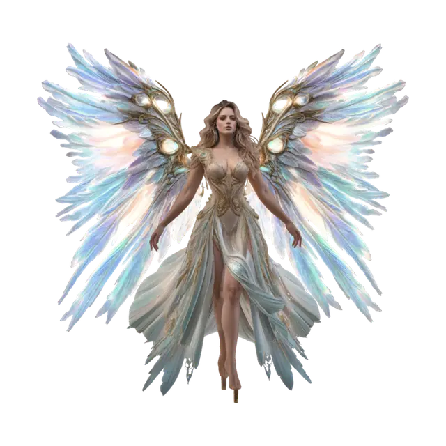 3D model for Oversized, vibrant wearable wings on a beautiful woman. Ultra realistic