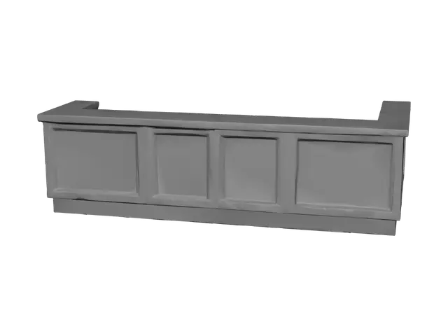 3D model for Create a simple modern dry-cleaning shop customer area divider/wall for a Roblox game.

A long, waist-high customer service barrier, around 15 studs wide and 3 studs tall. It should separate the customer waiting area from the working area while still feeling open and welcoming.

Design:
- Long rectangular shape
- Clean modern style
- Warm light wood front panels
- Smooth white or light stone top surface
- Slightly rounded edges
- Minimal details
- Realistic furniture proportions

Add small decorative elements like subtle panel lines or a thin dark accent strip, but keep it simple and low-poly for Roblox.

The object should look like part of a professional dry-cleaning store interior.