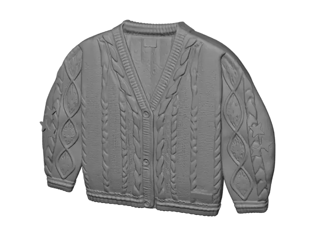 3D model for Cream Cable Knit Cardigan with Star Patches