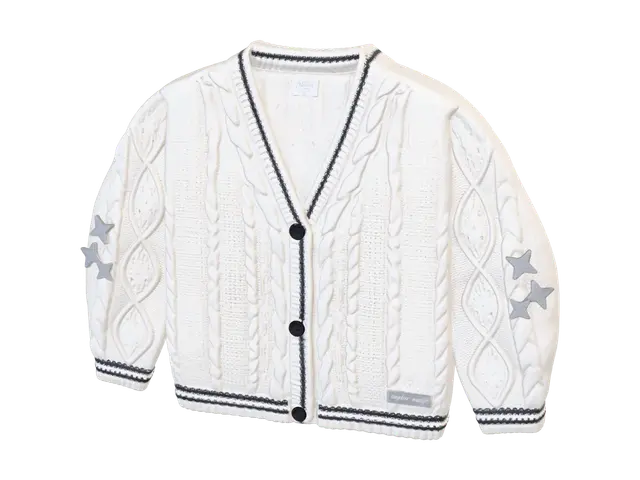 3D model for Cream Cable Knit Cardigan with Star Patches