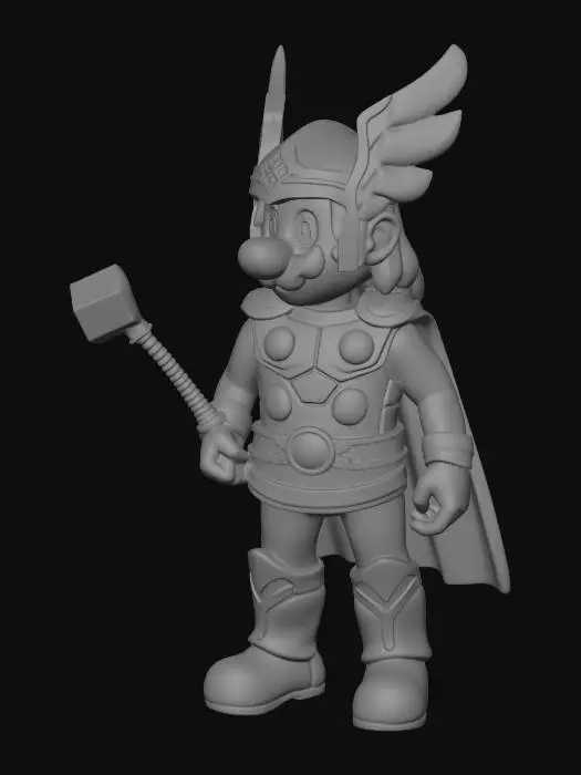 3D model for quiero una figura de mario bros convertido en thor con colores imprimibles sencillos en una postura relajada y que se pueda imprimir por colores sin necesidad de ams