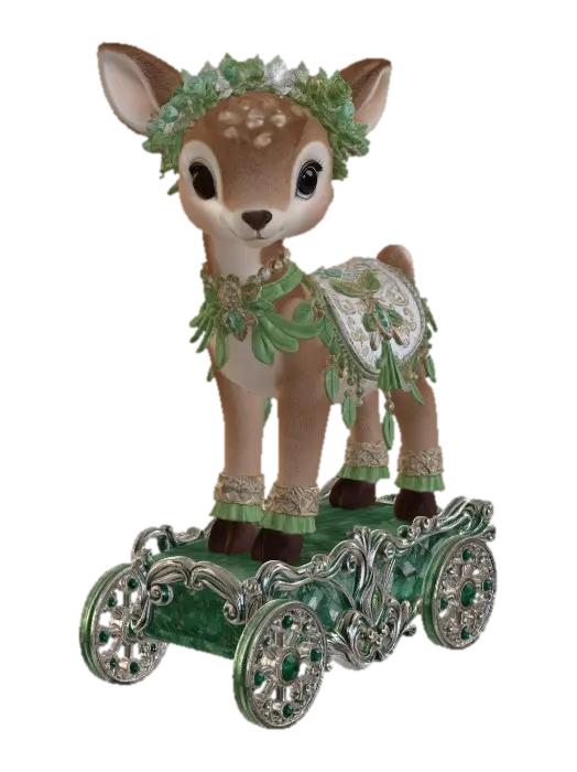 Emerald Enchanted Fawn on a Jeweled Carriage 3D model, vytvořený pomocí AI
