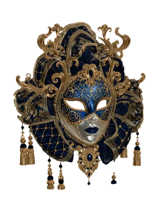 Ornate Blue and Gold Venetian Mask - Theatrical 3D model, vytvořený pomocí AI