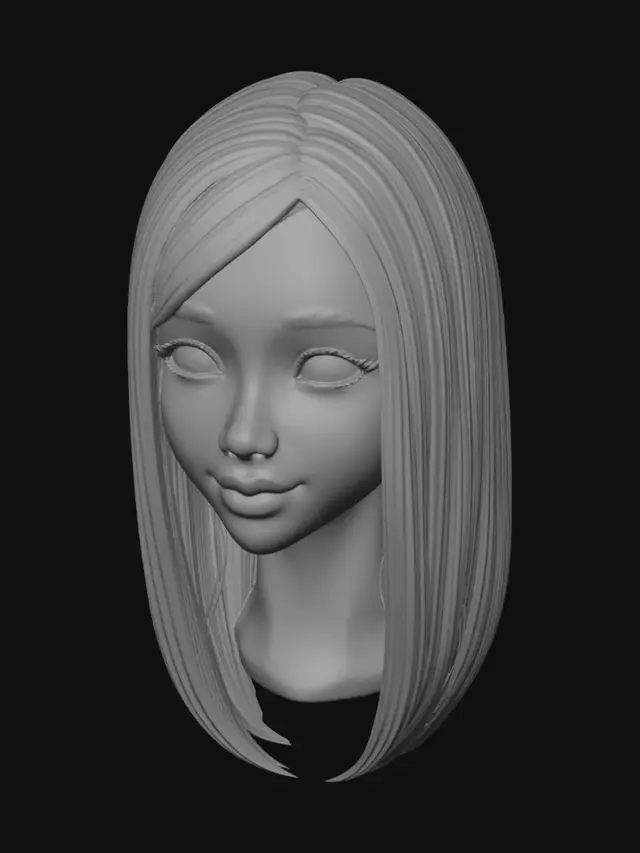 3D model for Realistic 3D printable female head.
Brown straight shoulder length hair.
Straight bangs.
Round face.
Natural smile.
Preserve likeness from reference photos.
Watertight mesh.
Ready for STL export.