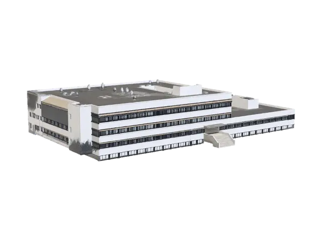 Modello 3D Aerial view of a campus-style office building - Workers, generato dall’IA