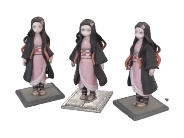 Nezuko Kamado Trio Figurine - Benches 3D model, vytvořený pomocí AI